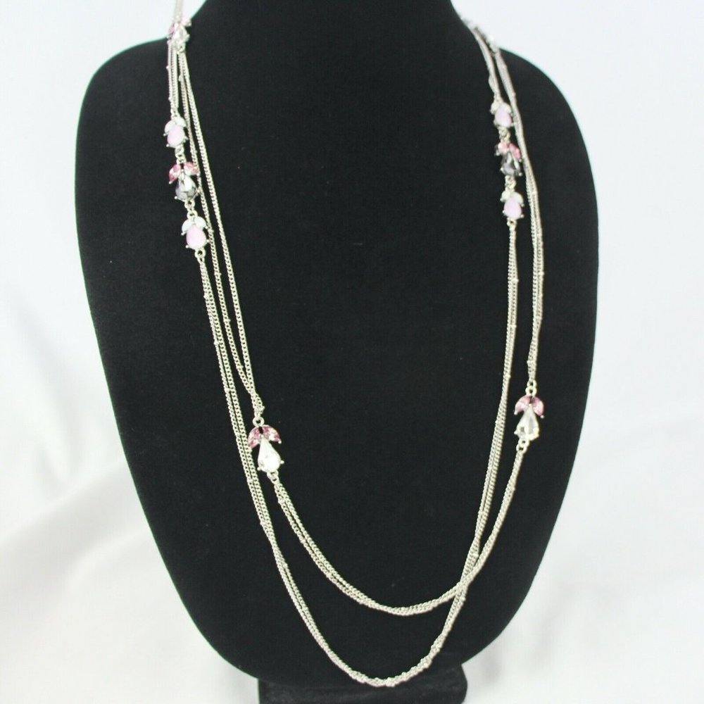 Kohl's Metal Necklace Dark Silver-tone 34"-37" Long Multi-Color Rhinestones